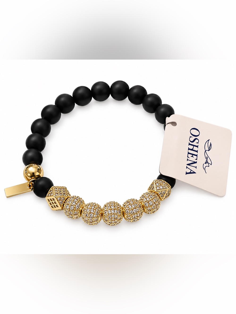 Oshena‎ Black onyx and Gold Beaded Bracelet UNISEX